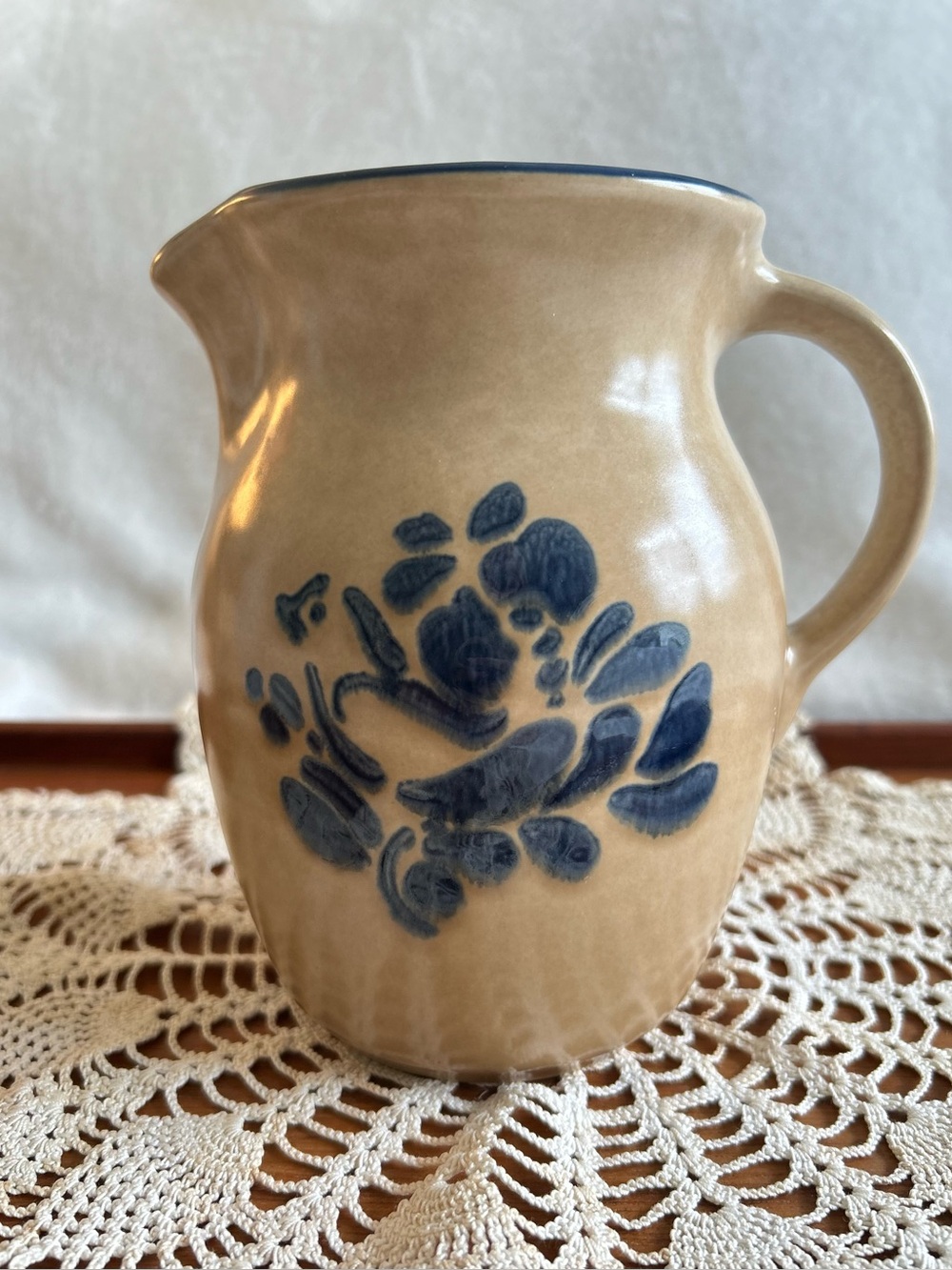 Pfaltzgraff “Folk Art” Blue Floral Ceramic Pitcher 6.5” tall